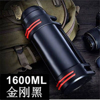 雍財1.2-5.0L大容量304不锈钢保温壶户外保冷壶旅行男女旅游壶 金质黑色1600ml+背带+小碗