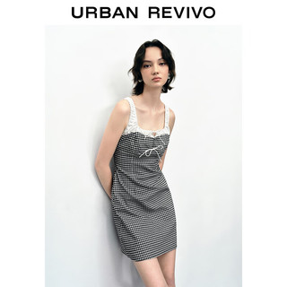 URBAN REVIVO 女士时尚学院风撞色格纹系带连衣裙 UWU740097