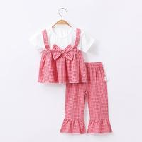 Camibear 可米熊 女童夏季新款甜美两件套宝宝大蝴蝶结套装