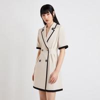 镶边驳领收腰西装连衣裙