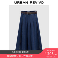 UR秋季女装休闲时髦复古百搭A字牛仔百褶半裙UWU830003 蓝色 XS