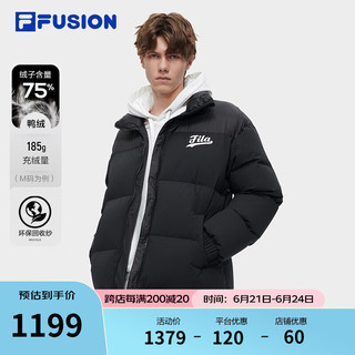 FILA FUSION斐乐潮牌羽绒服男冬季时尚撞色宽松立领上衣 深黑-BK 170/92A/M