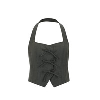 URBAN REVIVO 女士甜酷辣妹风挂脖露背蝴蝶结吊带衫 UWV240048 中灰 XL