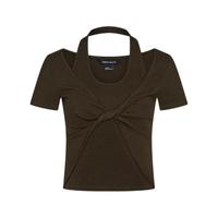 URBAN REVIVO 女士时髦假两件解构扭结挂脖短袖T恤 UWM440012 深红棕 M