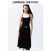 URBAN REVIVO 女士时髦腰带设计修身吊带连衣裙 UWV740097 正黑 XS