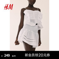 H&M2024夏季女装腰部缩褶迷你半身裙1244285 白色 155/60