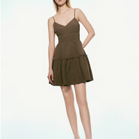 URBAN REVIVO 女士小清新减龄木耳边叠层连衣裙 UWL740049 熟褐色 XS