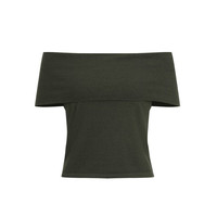 URBAN REVIVO 女士法式一字领露肩短款针织T恤 UWG940202 中灰 M