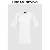 URBAN REVIVO 女士休闲设计感扭结圆领短袖T恤 UWH440077 本白 M