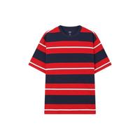 Gap 盖璞 男女士纯棉撞色条纹双面穿短袖T恤宽松上衣 465430 红蓝拼色 XXL