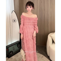 乌拓长裙子连衣裙到脚踝春夏季外穿洋气过膝气质灯笼袖显瘦时尚20 粉色连衣裙 M