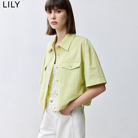 丽丽 LILY2024夏季新品微皱肌理感抽绳收腰工装风宽松短款箱型夏日衬衫 404浅蓝