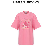 URBAN REVIVO 女士美式休闲撞色印花宽松短袖T恤 UWL440211 冷粉色 S