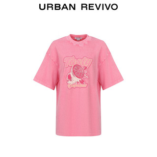 UR2024秋季女装美式休闲撞色印花宽松短袖T恤UWL440211 冷粉色 S