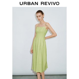 URBAN REVIVO 女士气质轻熟廓形坑纹吊带连衣裙 UWM740001 黄绿 S