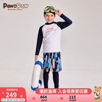 PawinPaw卡通小熊童装2024夏季男女童分体泳衣泳帽三件套 Navy藏青色/59 130