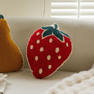 水星家纺抱枕办公室午睡沙发床头卡通靠垫 现代简约北欧风靠垫 可爱果蔬水果靠垫(红色草莓) 30cm×45cm