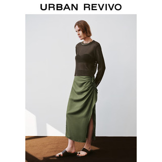 URBAN REVIVO 女士慵懒氛围感微透镂空圆领针织衫 UWH940063 S