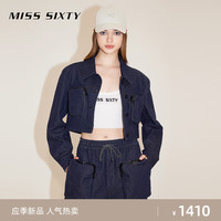 MISS SIXTY2024春季新款牛仔外套女翻领口袋短款复古黑蓝色工装风 黑蓝