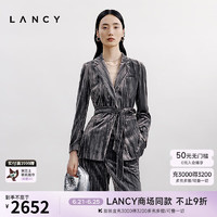 朗姿/LANCY【流光盛宴】2024秋季高端丝绒系带西装外套翻领西服女 中灰色 L