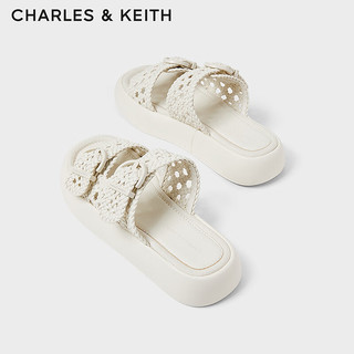 CHARLES&KEITH24夏季软底织厚底外穿拖鞋女CK1-70900517 粉白色Chalk 41