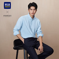 HLA 海澜之家 商务经典系列 男士长袖衬衫 HNEAW3W057A 浅蓝条纹 L