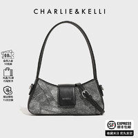 CHARLIE&KELLI CK品牌包包女包2024新款牛仔帆布包法棍腋下包斜挎生日礼物女 黑色
