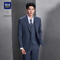 HLA海澜之家西服套装男24新轻商务经典平驳领套西男春秋HTXAW3W009A 蓝灰格纹14（西服+马甲+西裤） 180/96A 50A150~160斤