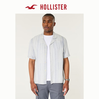 HOLLISTER24夏美式宽松短款拼接印花短袖衬衫 男 KI325-4071 蓝灰色图案 XS (170/84A)