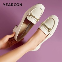 百亿补贴：YEARCON 意尔康 女鞋2024新款春季英伦一脚蹬真皮乐福鞋女粗跟皮鞋套脚单鞋