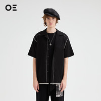 OE 短袖衬衫美式复古黑白撞色宽松翻领 黑色 M