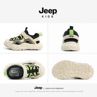 Jeep男童透气凉鞋包头镂空沙滩鞋运动鞋子2024夏季儿童溯溪鞋 黑米 33码 鞋内约长21.3cm