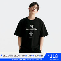 马克华菲【3D印花印花】24夏季款宽松圆领休闲五分袖男士短袖T恤 纯黑 M