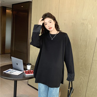 乌拓新中式春大码装2024款时尚国风风圆领长袖上衣T恤中长款 米白色 均码