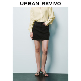 URBAN REVIVO 女装时髦复古水洗链条短款牛仔半裙 UWG840196 深灰 XS