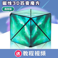 趣然3d百变立体几何魔方磁性力变形积木儿童小玩具男女孩百变魔方磁力 3D立体磁性魔方【森林绿】