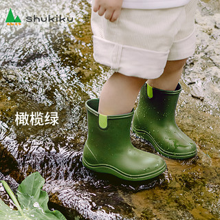 SHUKIKU 儿童雨鞋柔软防滑EVA宝宝防水雨具户外防雨纯色雨靴 橄榄绿 28码