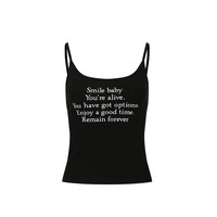 URBAN REVIVO 女士街潮辣妹撞色字母修身吊带衫 UYV440014 黑色 M