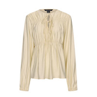 URBAN REVIVO 女士时尚捏褶蝴蝶结系带长袖罩衫衬衫 UWM240007 米白 S