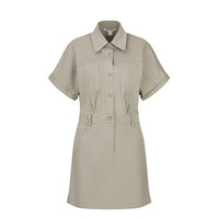 URBAN REVIVO 女士时尚通勤风贴袋收腰短袖连衣裙 UWU740124 绿卡其 XS