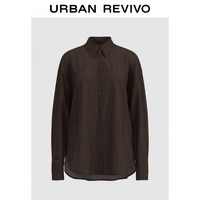 URBAN REVIVO 女士轻熟知识分子翻领长袖开襟衬衫 UWM240004 深咖棕 L