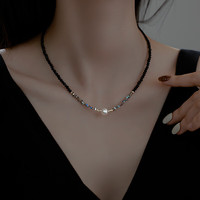 KOSE 高丝 黑尖晶石珍珠项链韩版时尚串珠锁骨链气质网红设计感颈链