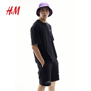 H&M【瑞克和莫蒂】男装T恤24夏季新款印花宽松重磅短袖上衣1222925 黑色/瑞克与莫蒂