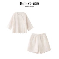 百亿补贴：蓝旗新中式国风套装女2024夏季新款精致小个子宽松显瘦短裤两件套