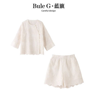蓝旗新中式国风套装女2024夏季新款精致小个子宽松显瘦短裤两件套
