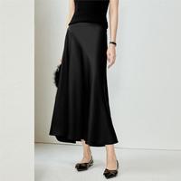 2024年春夏轻奢缎面光泽半裙女梭织松紧腰半身长裙女士玫瑰