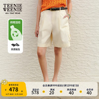 Teenie Weenie小熊女装2024夏装度假风休闲裤短裤宽松裤子白色 乳白色 155/XS