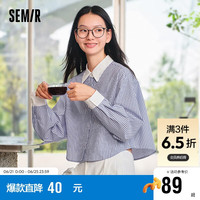 森马 Semir长袖衬衫女小个子短款气质格纹白色上衣24春109124105001 蓝色调00388 L