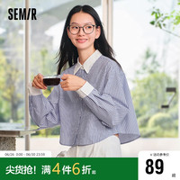 森马 Semir长袖衬衫女小个子短款气质格纹白色上衣24春109124105001 蓝色调00388 S