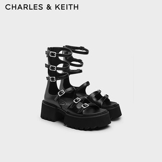 CHARLES&KEITH24夏季厚底条带后拉链罗马凉鞋女CK1-70360155 Black黑色 39